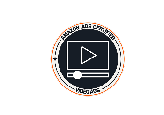 Amazon Ads Certified Video Ads badge. A circular logo with a video player icon, indicating certification for video advertising.