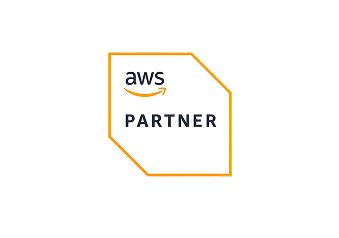 Official AWS Partner logo badge. Text reads 'aws' with an orange swoosh, followed by 'PARTNER'. Enclosed in an orange polygon.