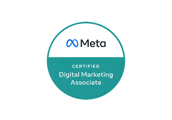 Meta Certified Digital Marketing Associate badge, signifying professional accreditation in digital marketing.